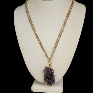 Vintage Amethyst Druzy Necklace Signed with Bee Charm (A4063)